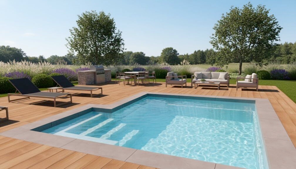 Piscine coque carrée Cubik, l'une des nouveautés piscines 2026 pour jardin urbain en Moselle